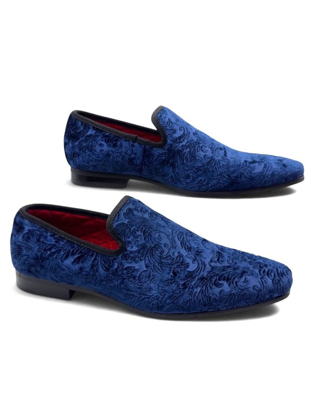 La Milano Broderick II Mens 7 Navy Velvet Paisley Smoking Loafers Dress Shoes